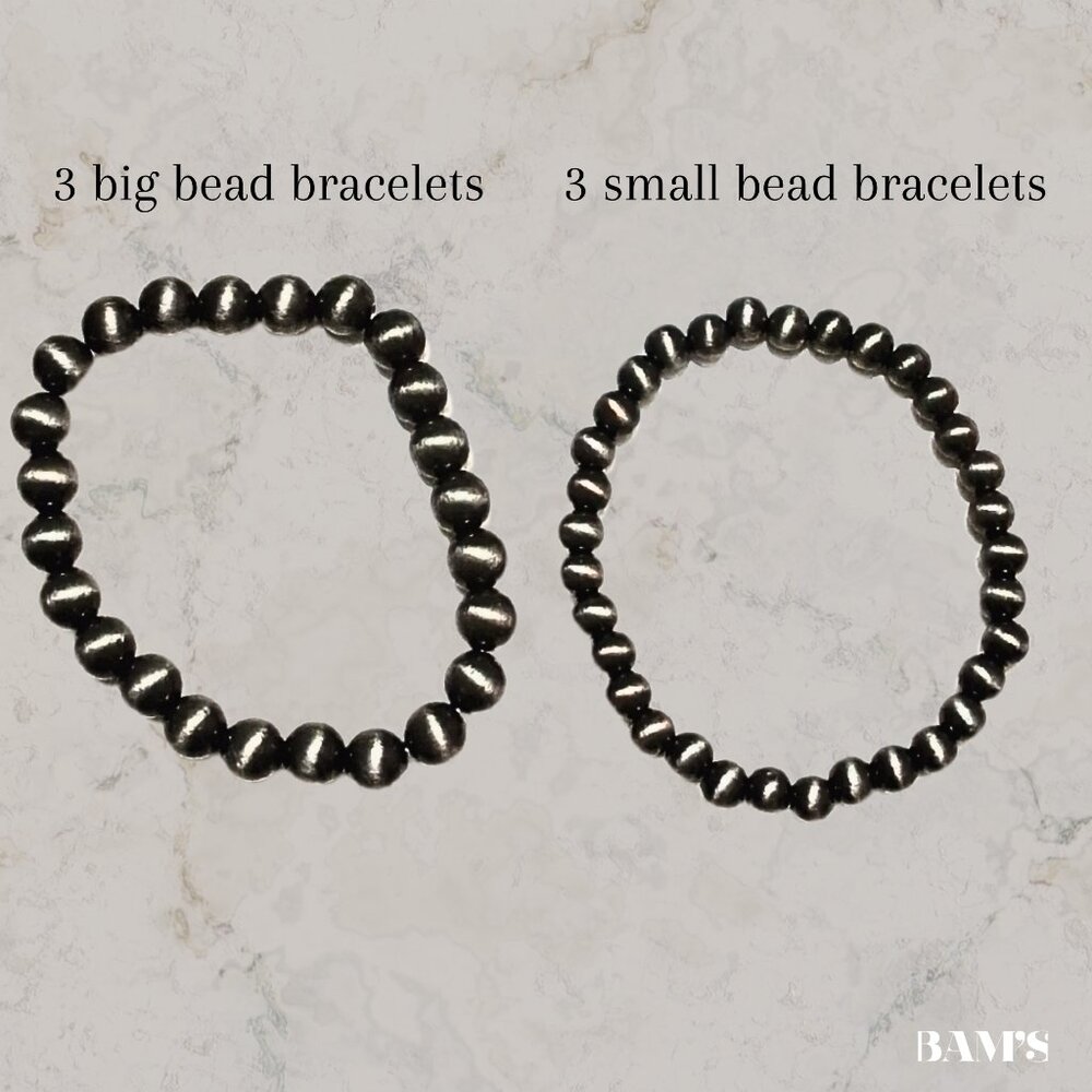 Faux Navajo Pearl Stretch Bracelet Set | Oxidized Silver Boho Southwestern (6) - Picture 4 of 5